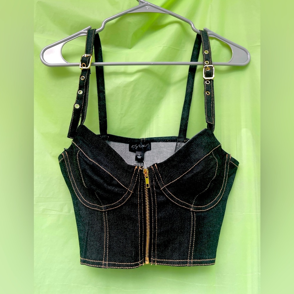 JEANS BUSTIER CORSET NWT Dark Denim Crop Top size L